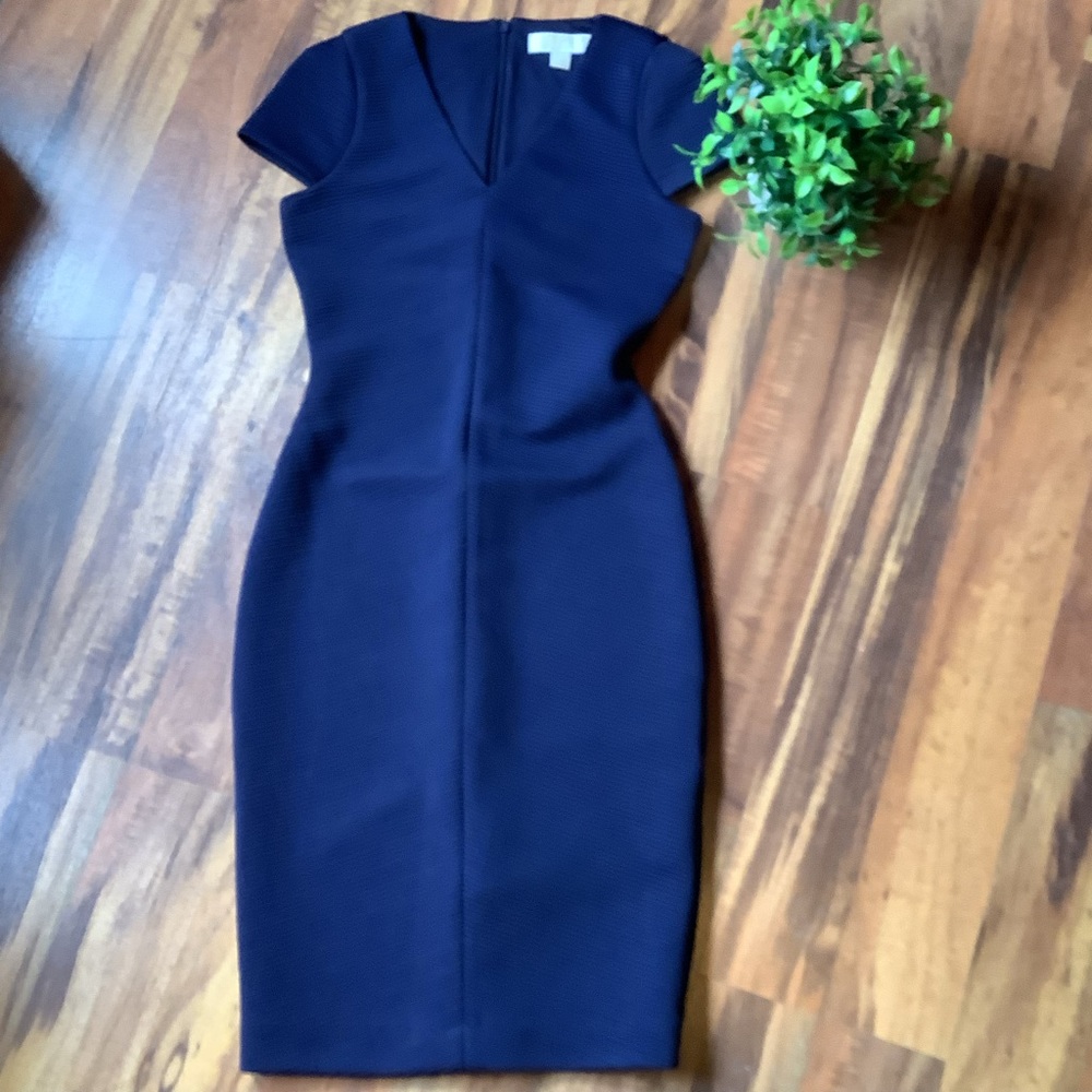 Michael Kors navy cap sleeve V neck bodycon dress size XSmall